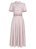 Apricot Pink Double-Breasted Belted Tunic Shirt Dress