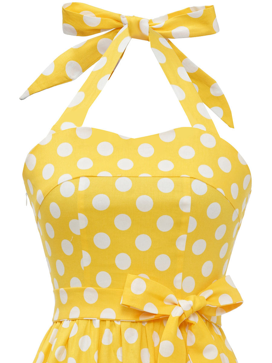 Blue And White Polka Dots Vintage Halter 1950S Dress