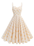 White and Yellow Polka Dots Spaghetti Strap 1950S Vintage Swing Dress