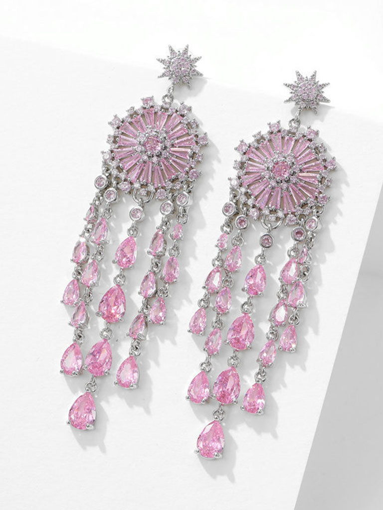 Luxury Solar Zircon Tassel Artifact Earrings