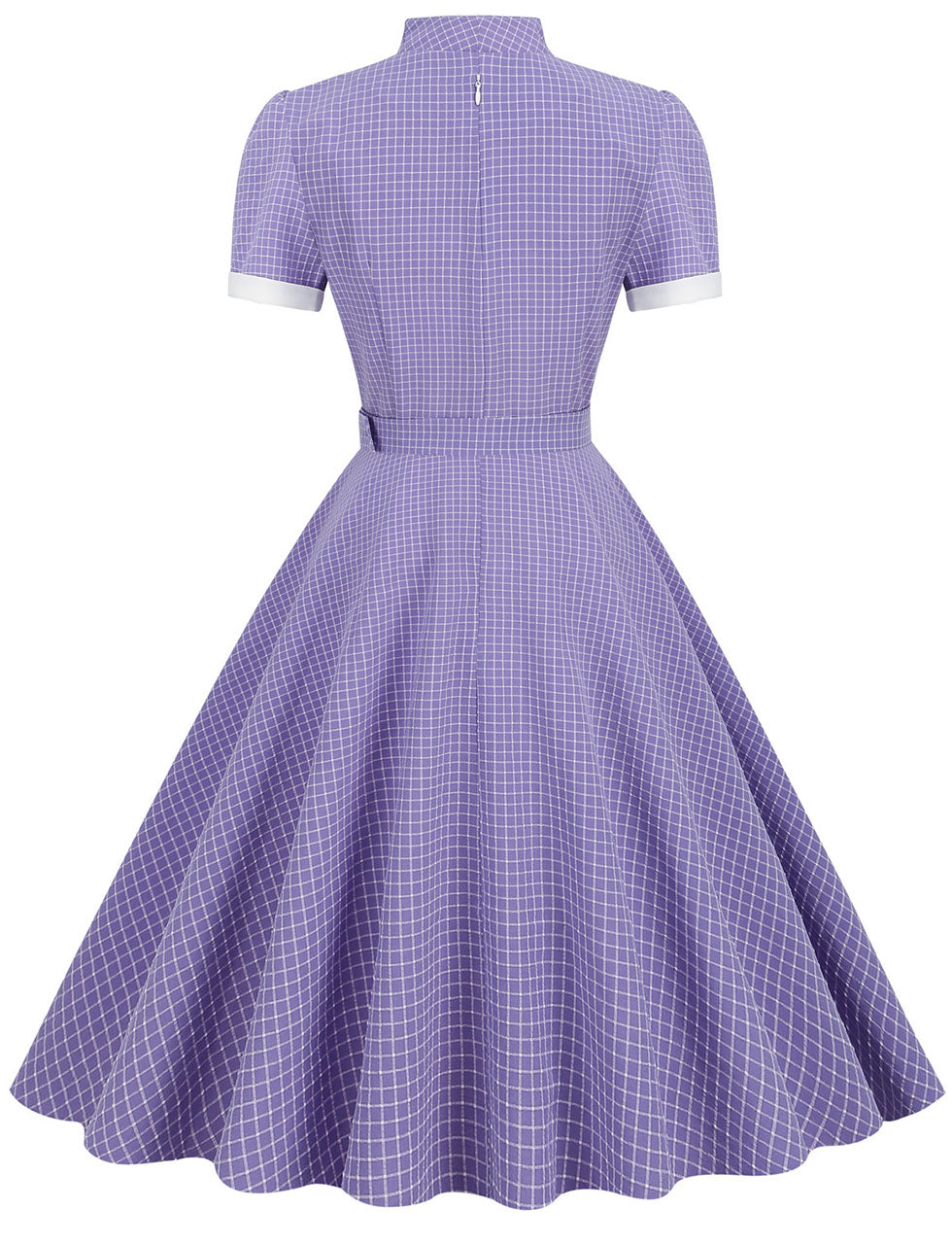 Purple Plaid V Neck Short Sleeve Swing Vintage 1950S Dress