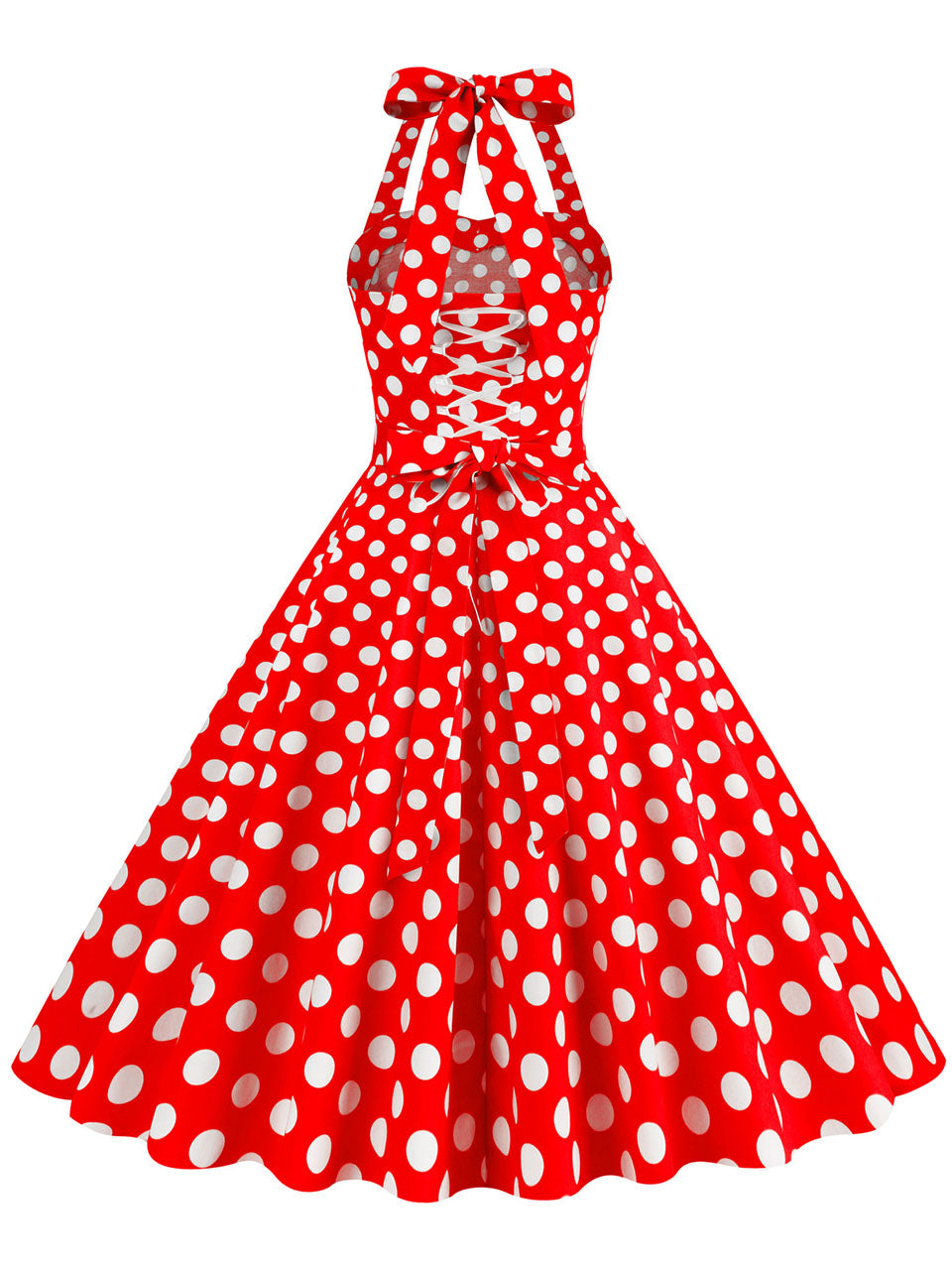 Yellow Polka Dots Vintage Halter Strap Backless 1950S Vintage Dress
