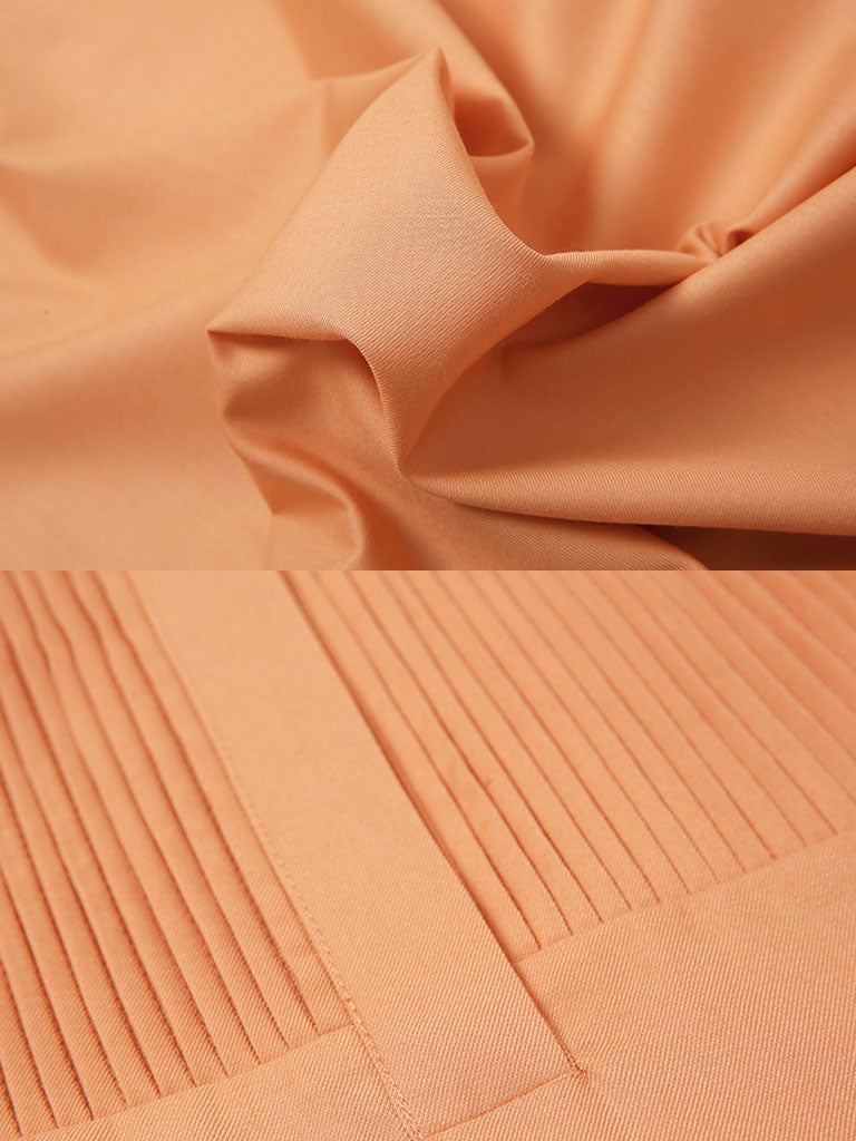 Orange Pleated Cap Sleeve Audrey Hepburn Style 50S Dress