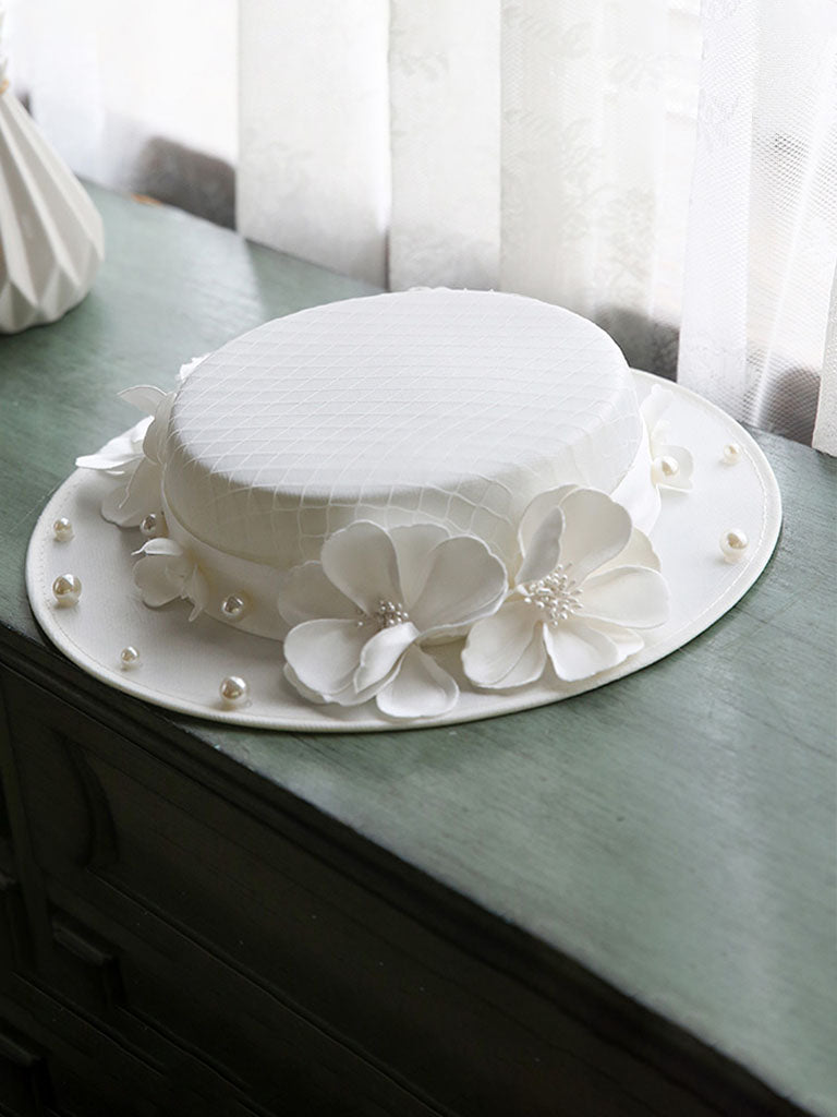 Three Dimensional Flower Pearl Retro Wedding Hat Boater Hat
