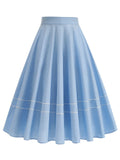 1950S Blue High Waist Pleated Swing Vintage Skirt