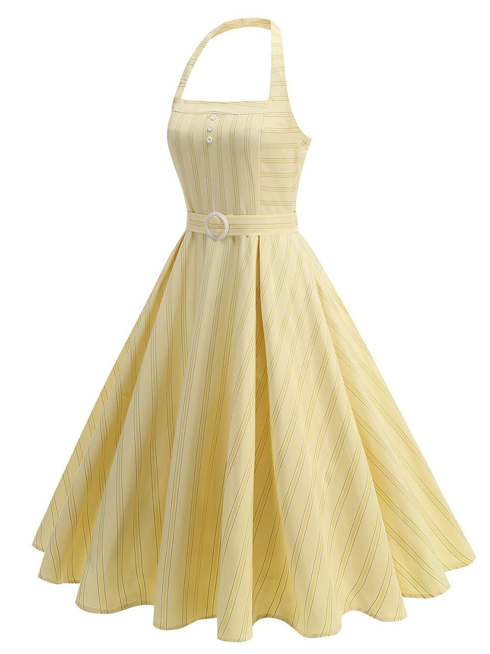 1950S Vertical Stripe Halter Vintage Dress