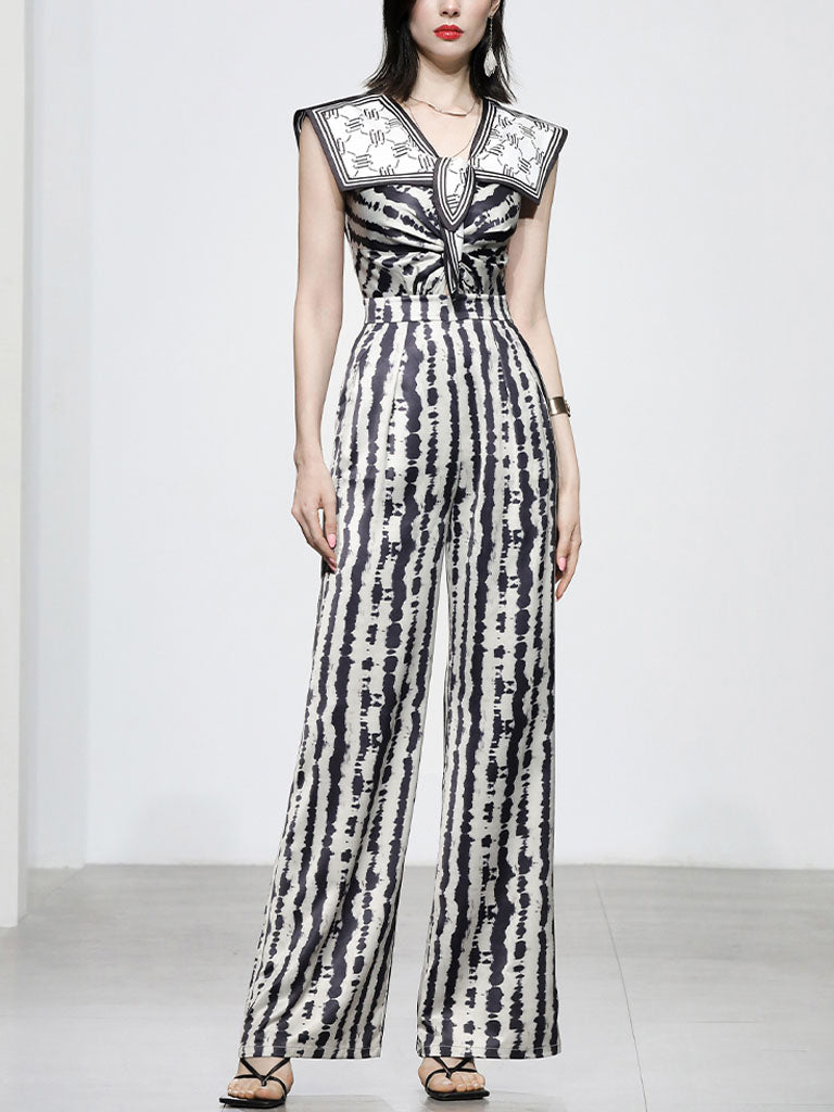 Black And White Animal Print Spaghetti Straps Jumpsuit