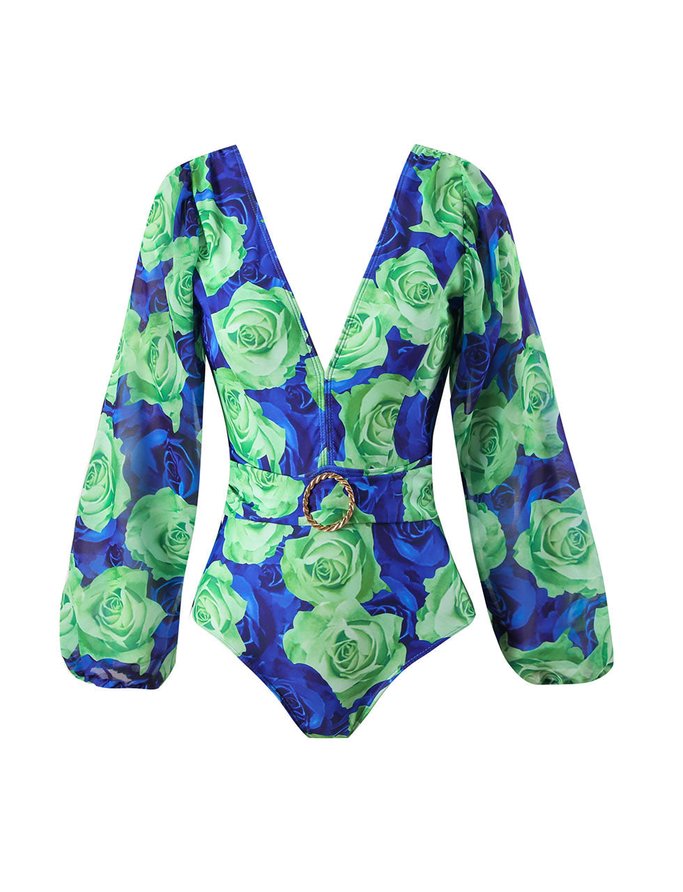 Green Floral Deep V Retro Style One Piece