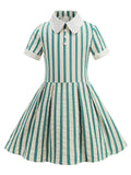 Kids Little Girls' Dress Stripe Peter Pan Collar 1950S Vintage Dress