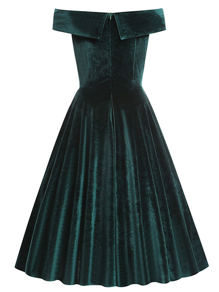 Christmas Red Off Shoulder Velvet 1950S Vintage Swing Dress