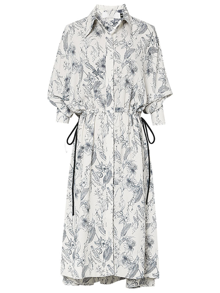 Apricot Doll Sleeves Nipped Waist Slim Print Shirt Dress