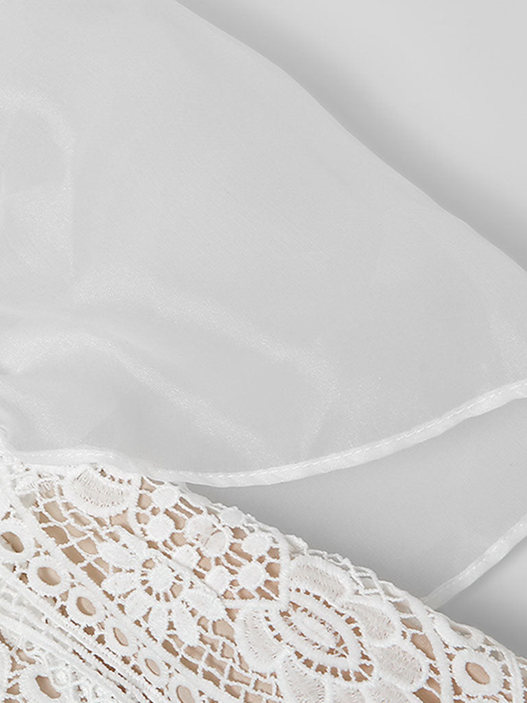 White Square Collar Puff Sleeve 1950S Lace Dress