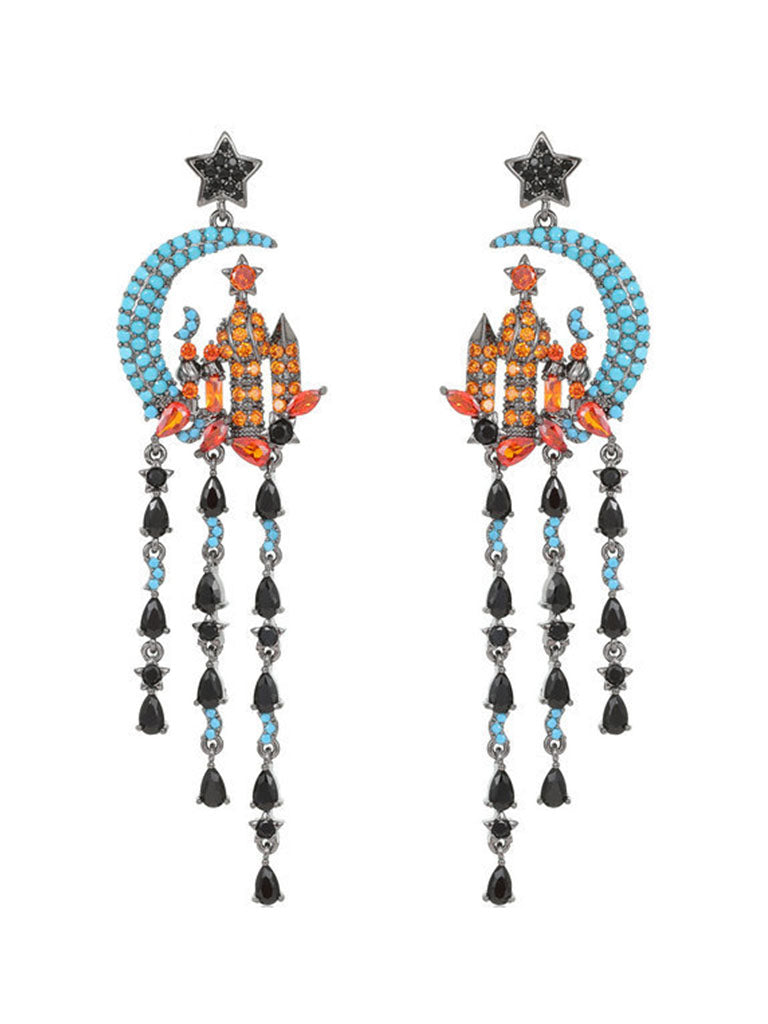 Luxury Star Moon Castle Fantasy Long Tassel Earrings