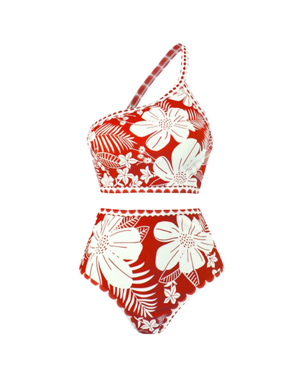 One Shoulder Two Piece Floral Print Swimsuit