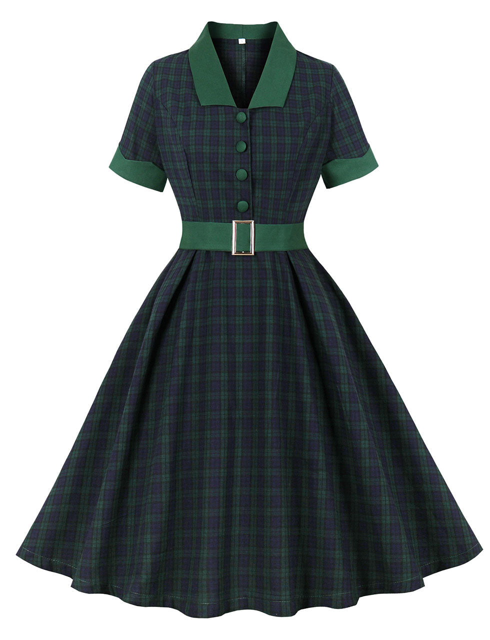 Christmas Green Plaid 1950S Cotton Vintage Dress