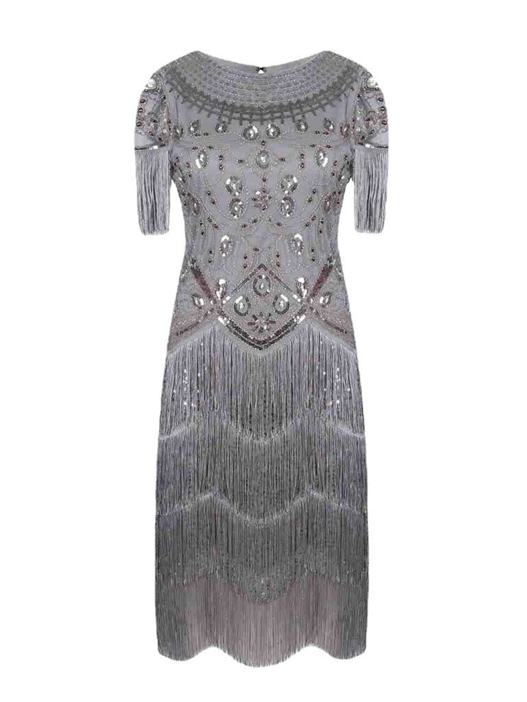 Pink Gatsby Glitter Fringe 1920s Flapper Dress