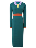 1940S Green High Waist Knitted Sweater Long Sleeve Vinatge Dress