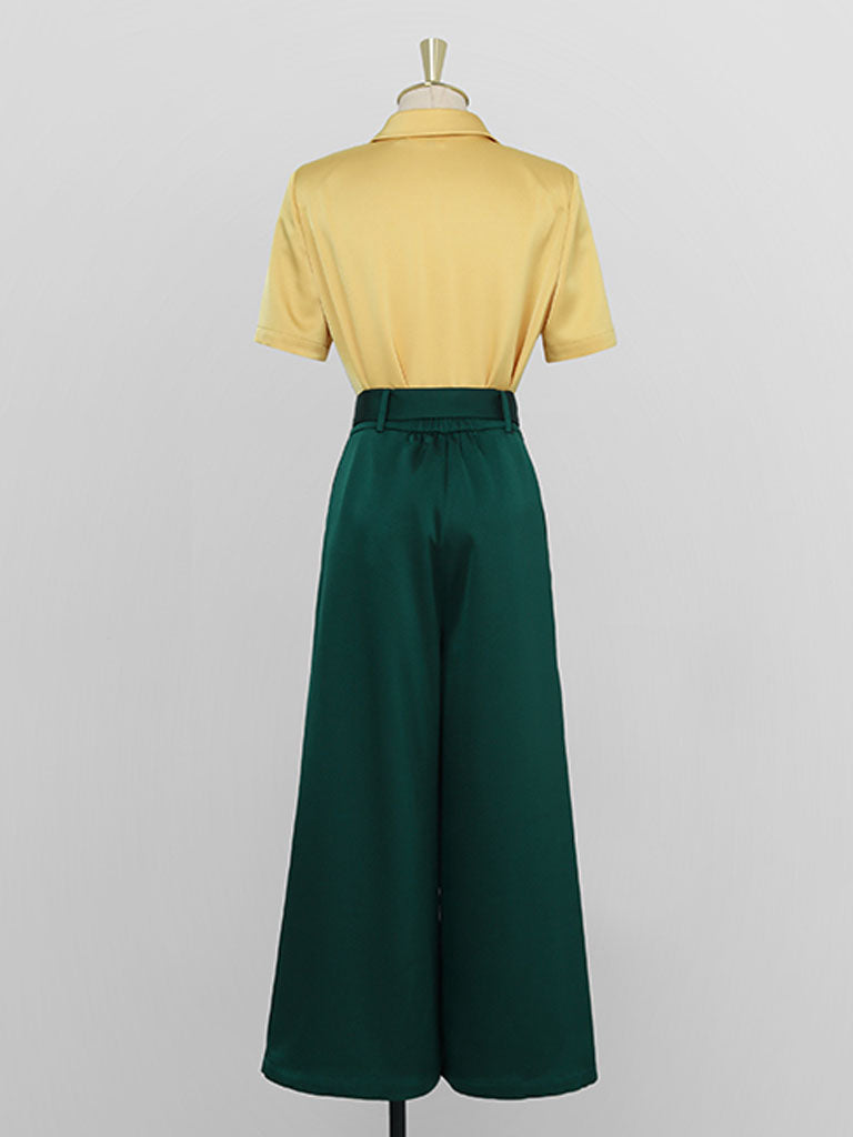 2PS Yellow Elegant V-neck Short Sleeve Shirt