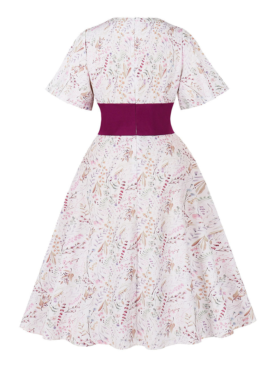 White V Neck Print 1950s Vintage Swing Dress