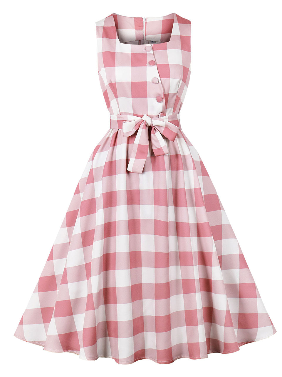 Barbie Pink And White Plaid Square Neck 1950s Swing Dress