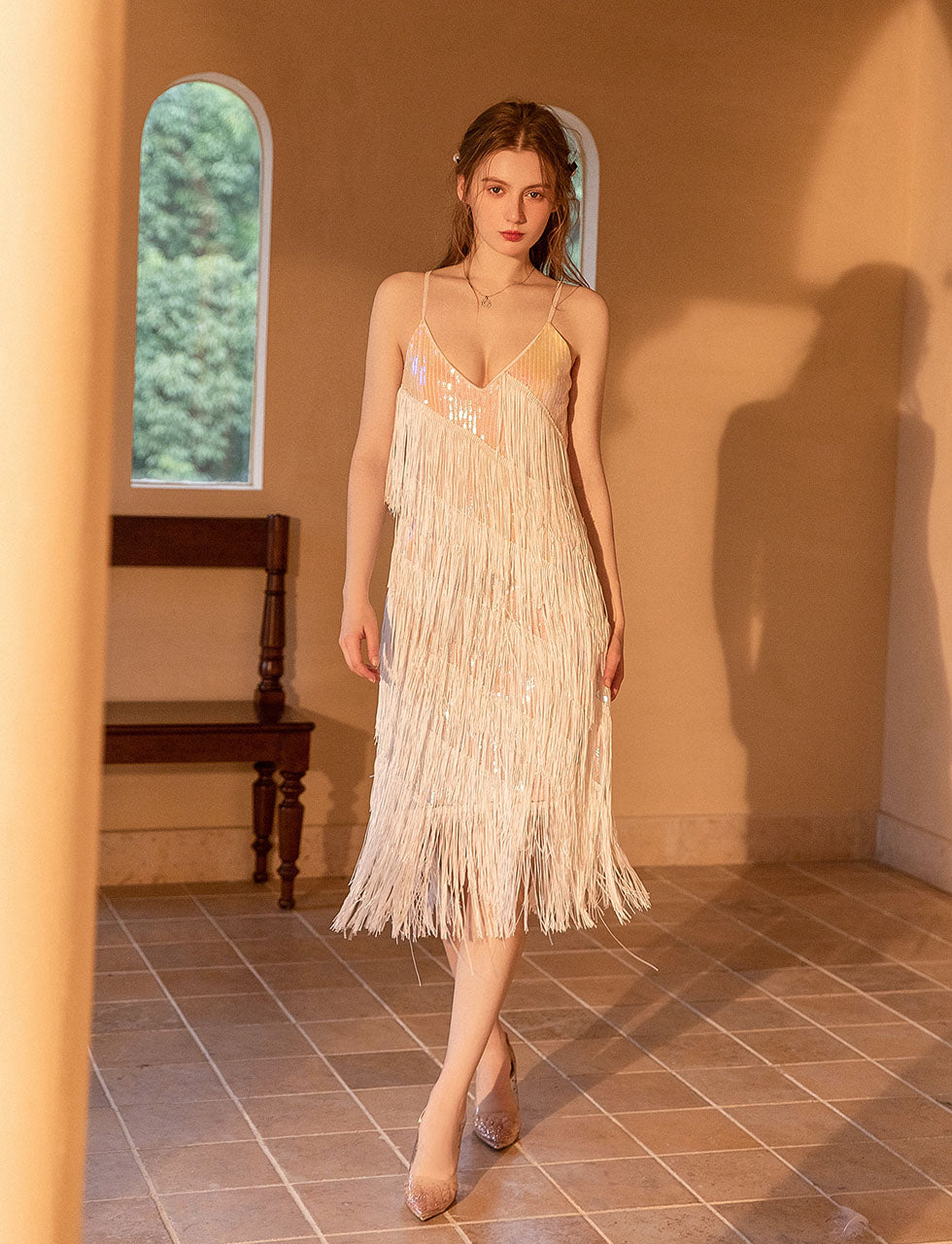 V Neck Strap Sequins Vintage Dress Party Dress
