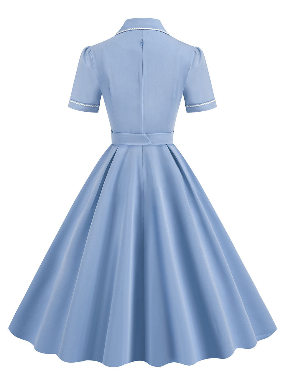 Blue 1950s Vintage Shirt Dress for Short Sleeve Audrey Hepburn Style Cocktail Swing Dress