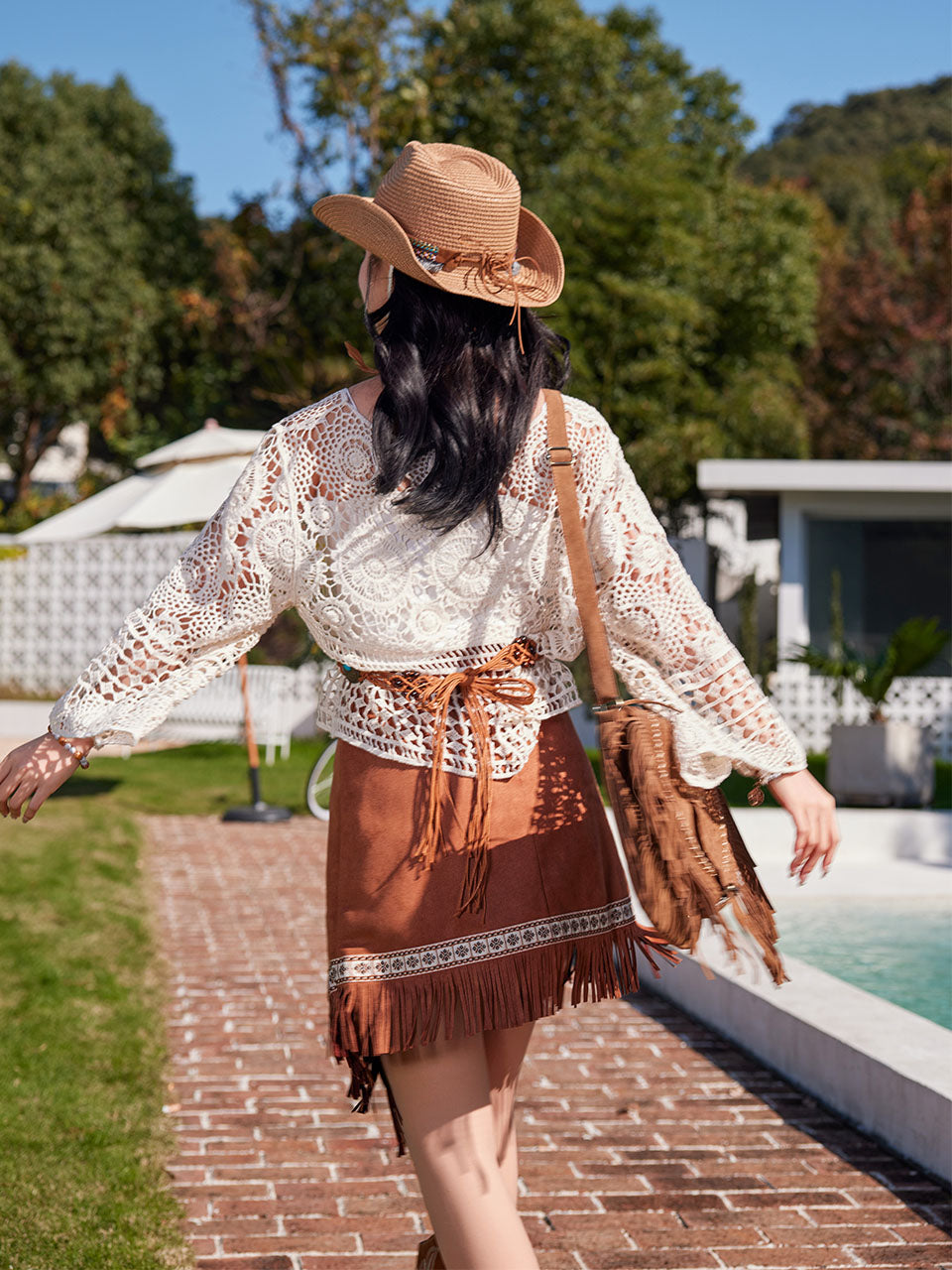 White Hollow Crochet Tassel Top