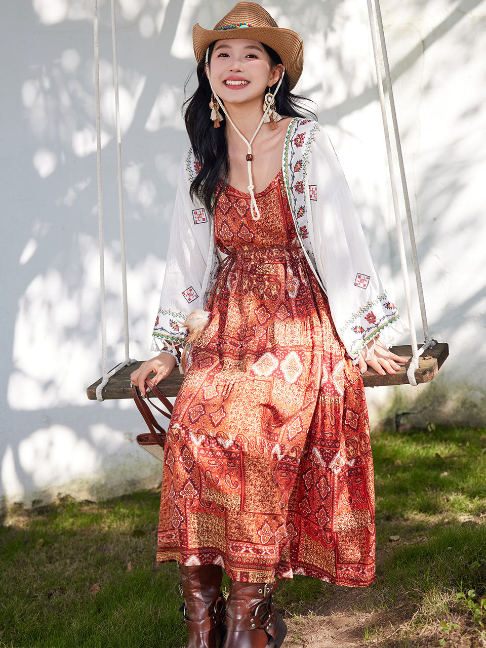 Bohemian Orange Strap Boho Maxi Dress