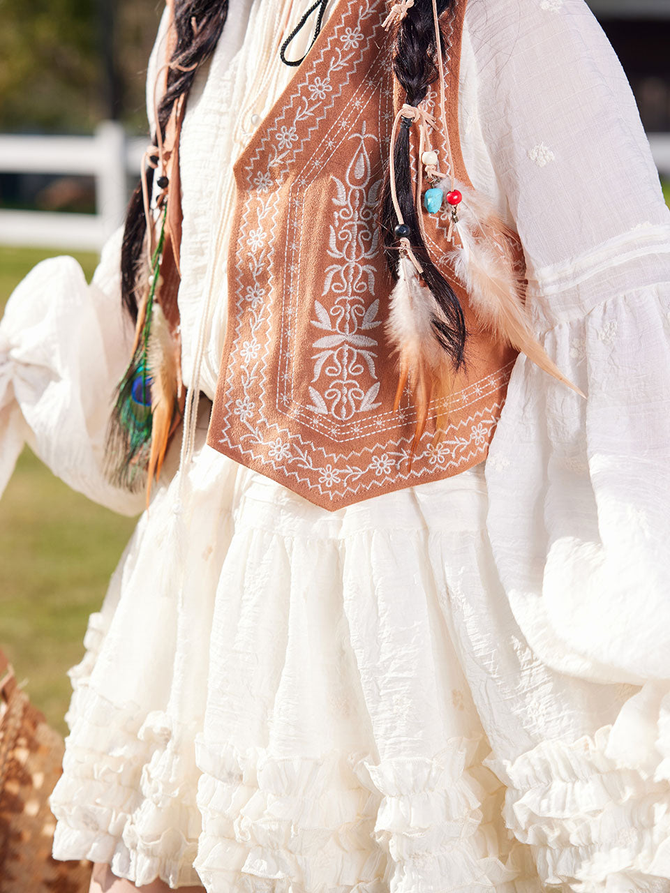 Bohemian White Long-sleeved Mini Dress