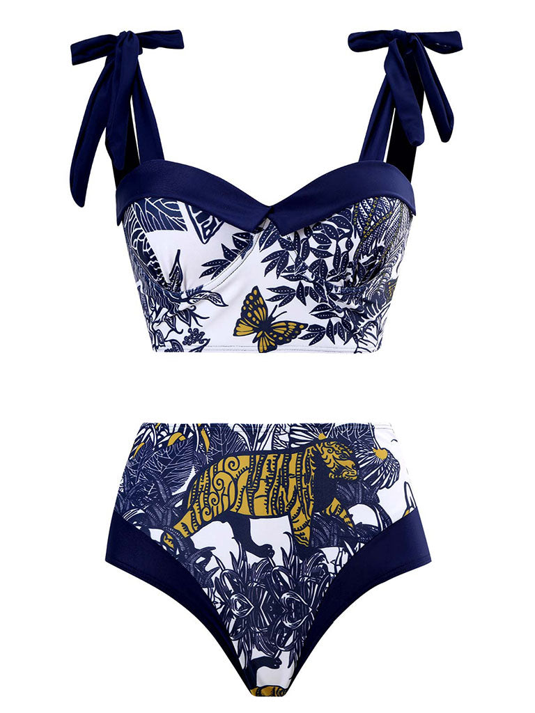 Animal Floral Print Strap Two Pieces