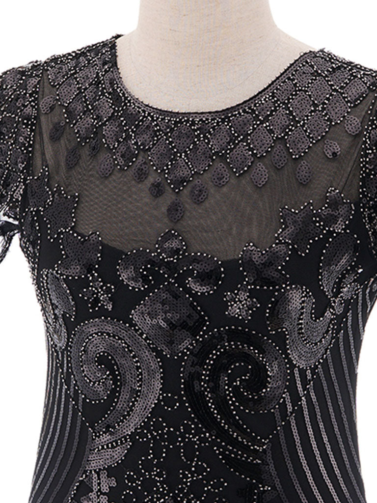 1920S Short Sleeve Fringed Sequin Gatsby Flapper Dress