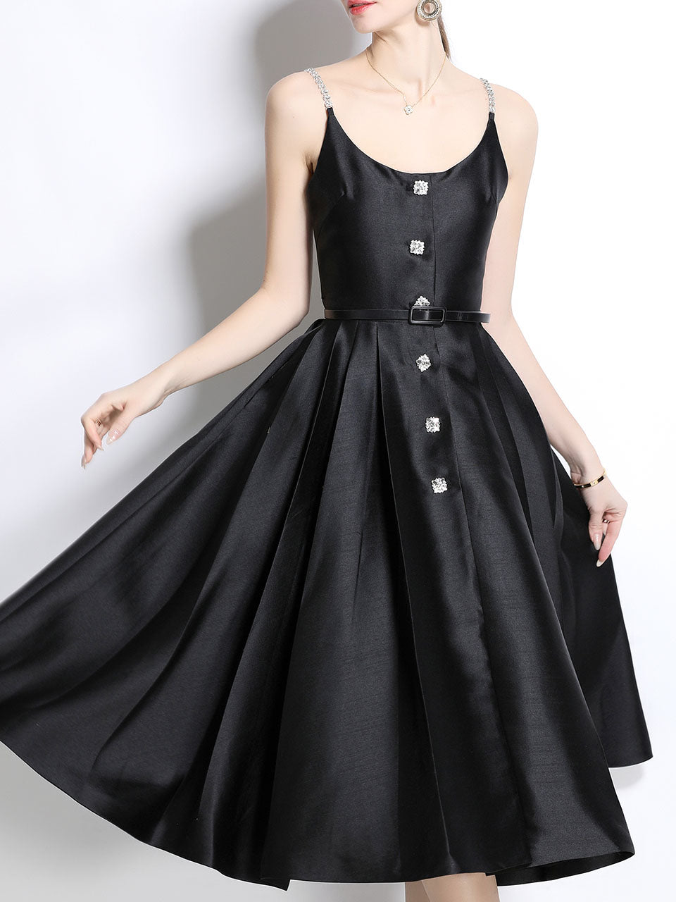 Pink Luxury Diamond Strap Satin Prom Dress