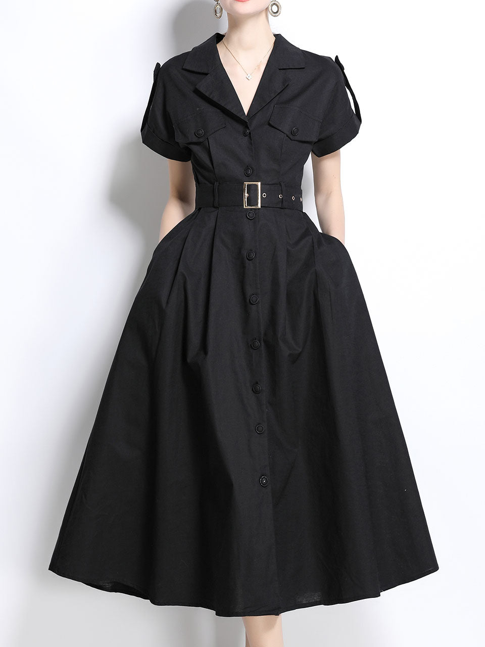 1940S Lapel Shirt Cotton Dress