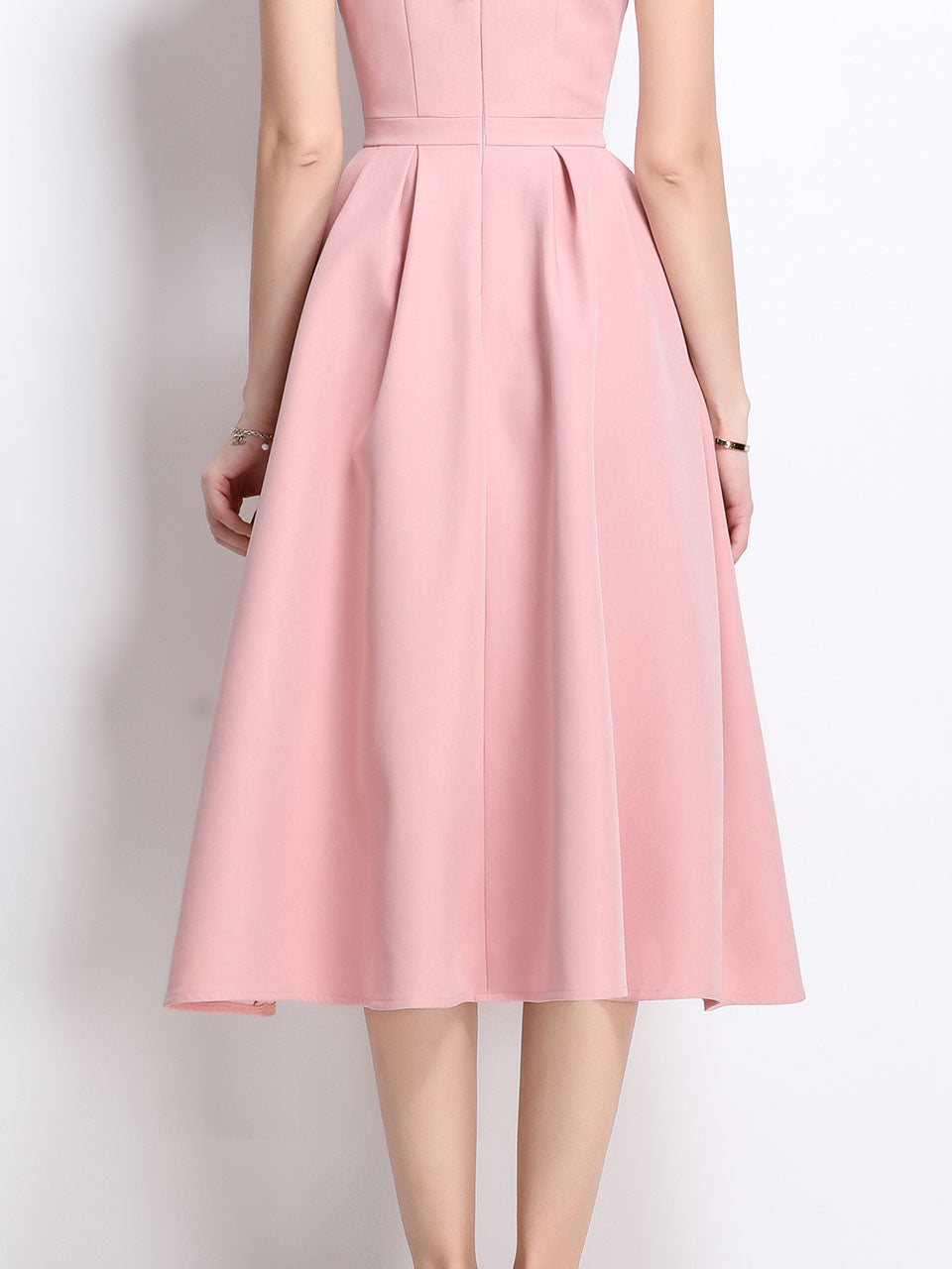 Pink Satin U Neck Sleeveless Bow 1950S Vintage Sweet Party Dress