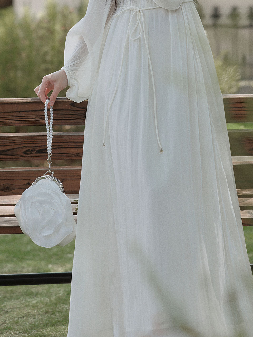Vintage White Lace Fringe Flowing Boho Wedding Maxi Dress