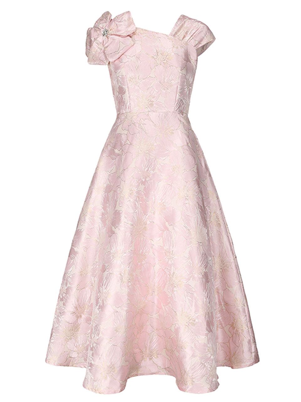Light Green Luxury 3D Floral Jacquard One Shoulder Vintage Party Gown