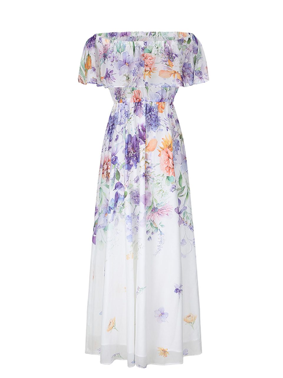 Purple Off-Shoulder Chiffon Dress