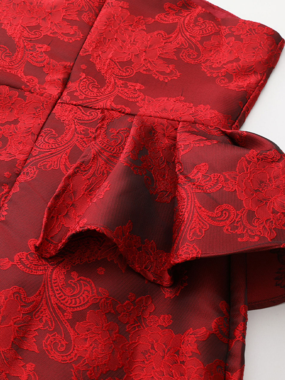 Red Jacquard One Shoulder Ruffle Bodycon Dress