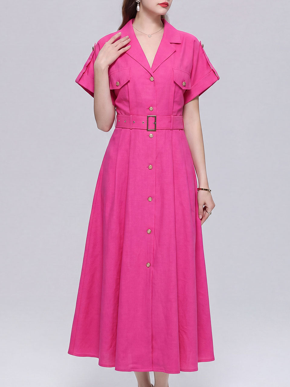 Vintage 1940s Style Brown Safari Shirt Dress