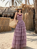 Purple Bohemian Polka Dots Camisole Top and Maxi Skirt Set