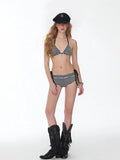 Black and White Crochet Navycore Striped Triangle Bikini Two Piece Swimwear