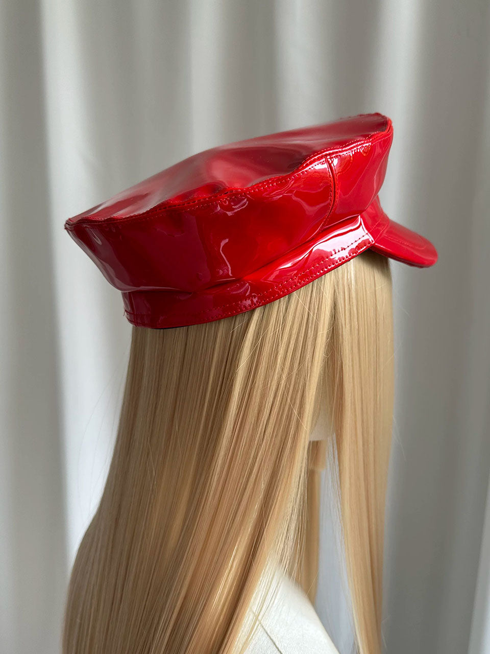 Red Patent Leather Biker Hat