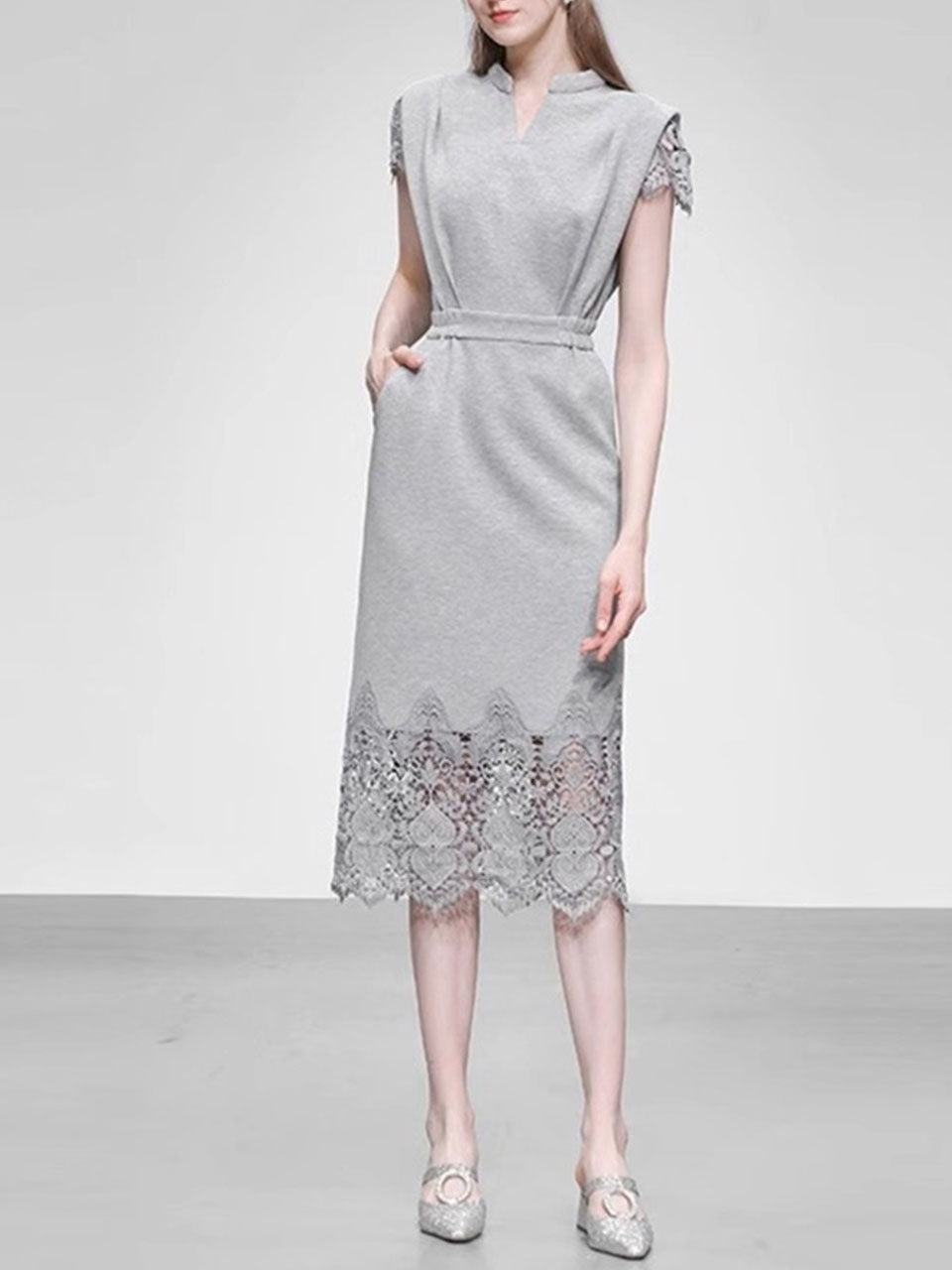 Grey Lace 1950S Vintage Sweatshirt Dress