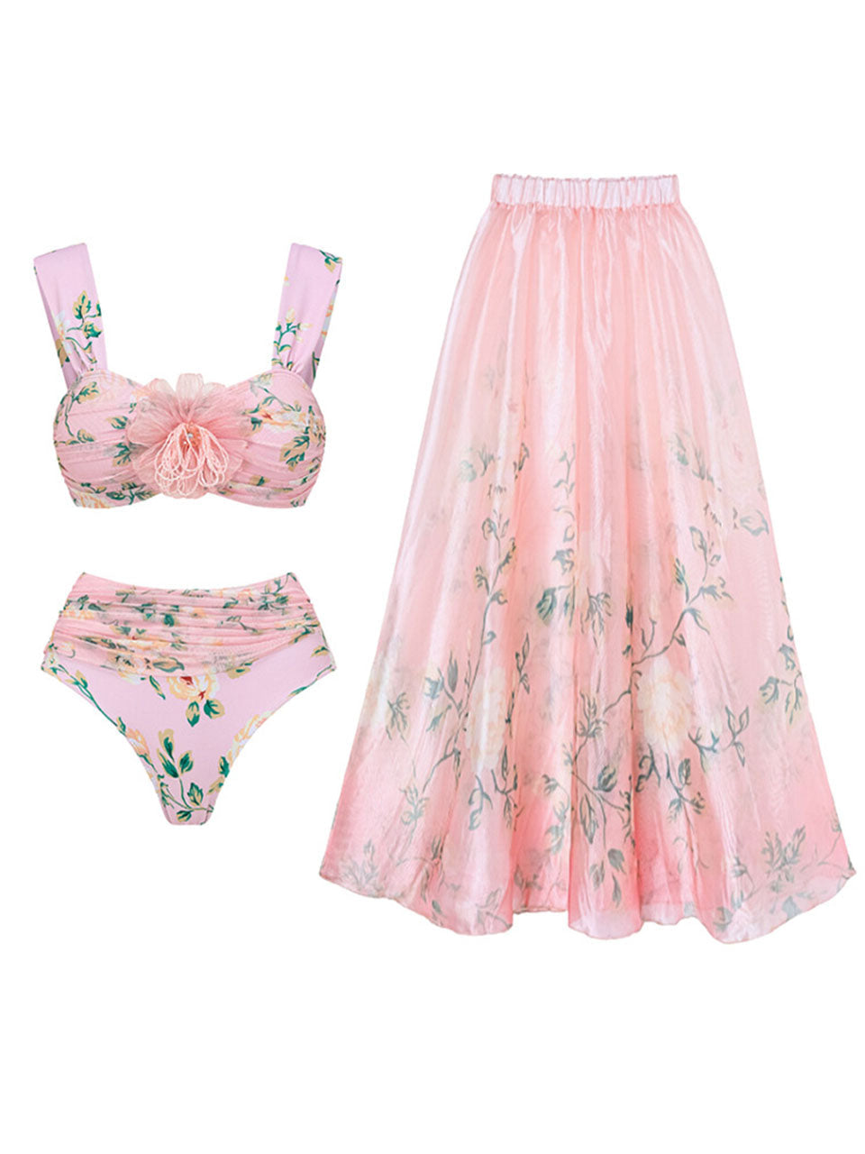Pink Floral Print Strap Bikini