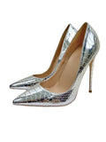 8CM High Heel Pointed Toe Metallic Silver Leather Shoes