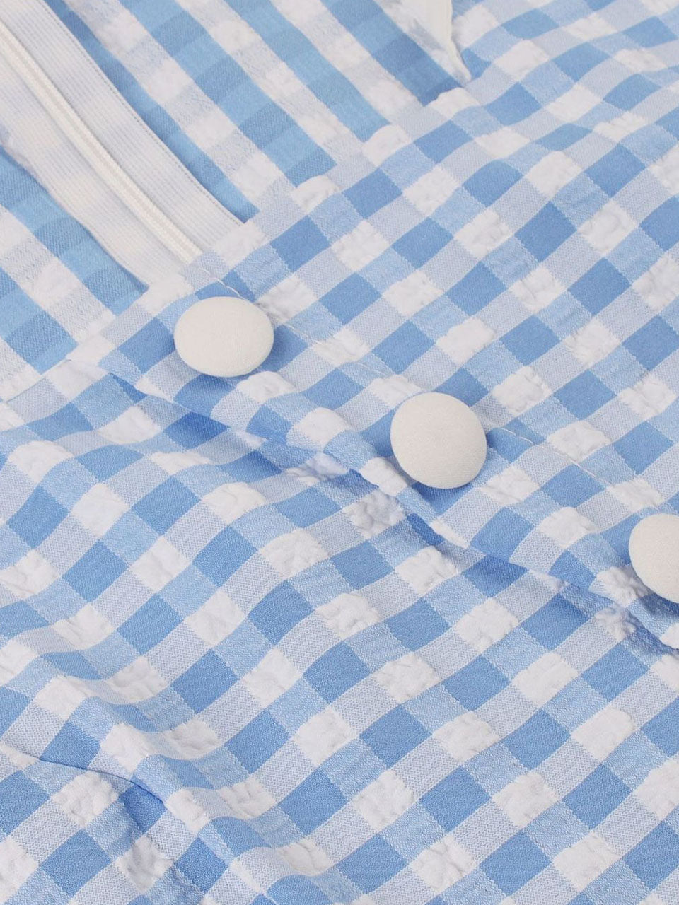 Baby Blue Plaid Square Collar Ruffles 1950s Swing Dress