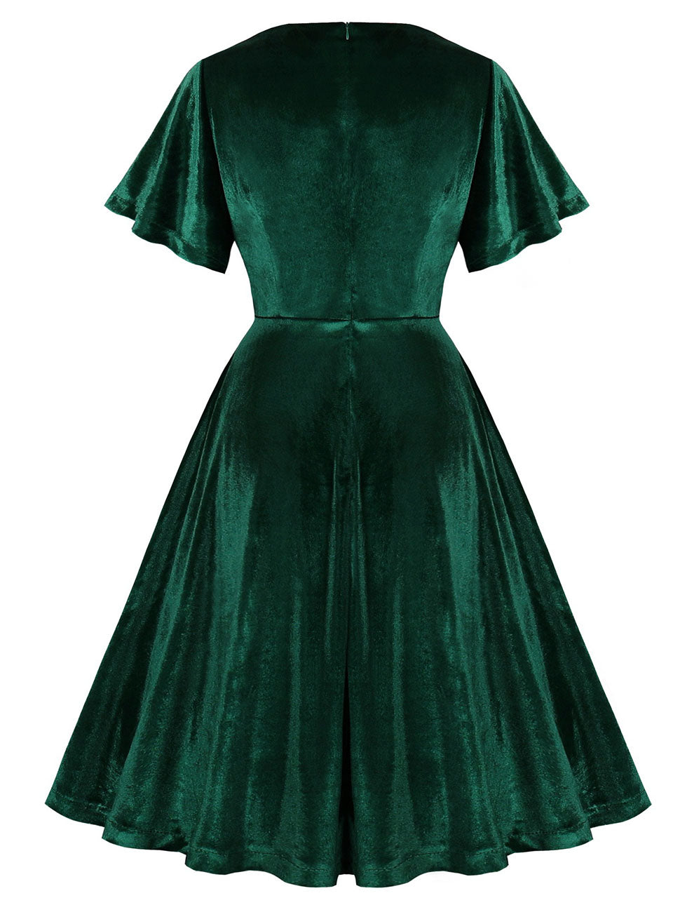 Christmas Green V Neck Velvet 1950S Vintage Swing Dress