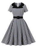 Black White Plaid 1950s Short Sleeve Swing Dress