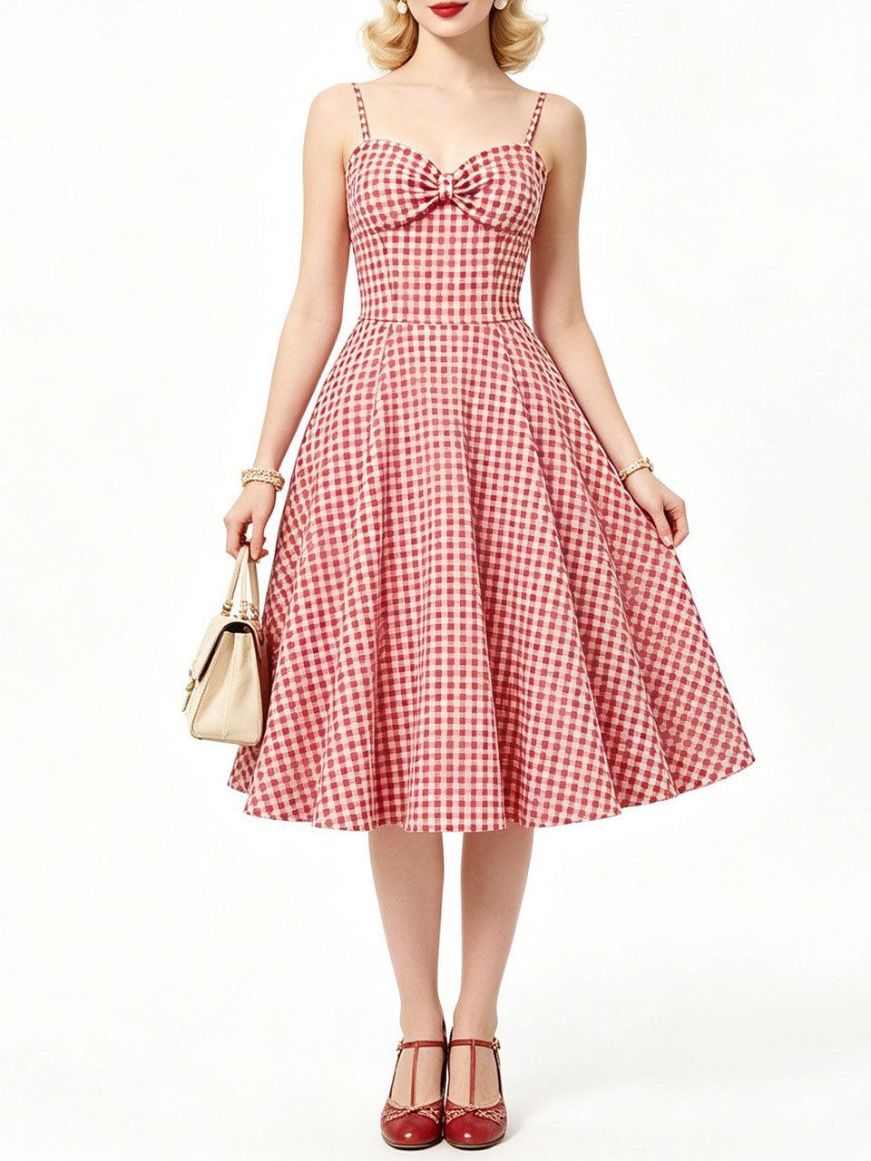 Vintage Blue Plaid Dorothy Dress, 1950s Sweetheart Neckline Retro Picnic A-Line Swing Dress