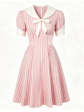 Pink Vertical Stripe Sailor Collar Vintage Dress